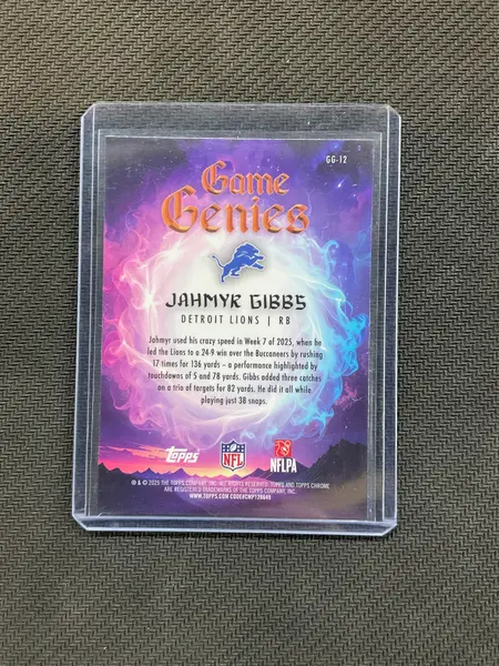 2025 Topps Chrome Jahmyr Gibbs Game Genies Case Hit