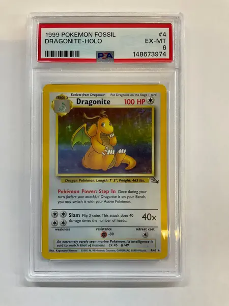 1999 Pokemon Dragonite Holo 4 Fossil PSA 6
