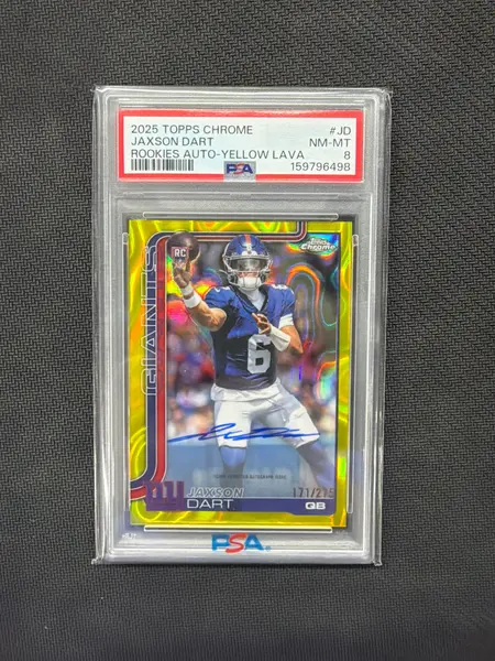 2025 Topps Chrome Jaxson Dart Rookie Auto Yellow Lava /275 PSA 8
