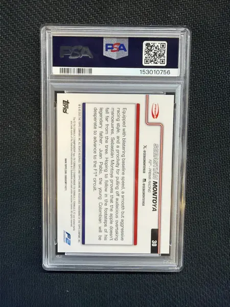 2025 Topps Chrome F1 Sapphire Sebastian Montoya Black & White /20 PSA 9