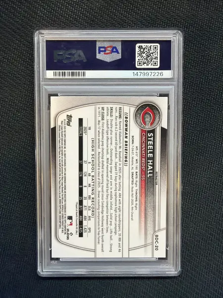 2025 Bowman Draft Chrome Steele Hall Rookie Refractor PSA 9 Reds