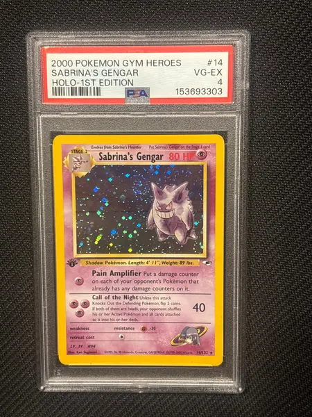 2000 Pokemon Gym Heroes Sabrina's Gengar Holo 14 1st Ed. PSA 4 - SWIRL!