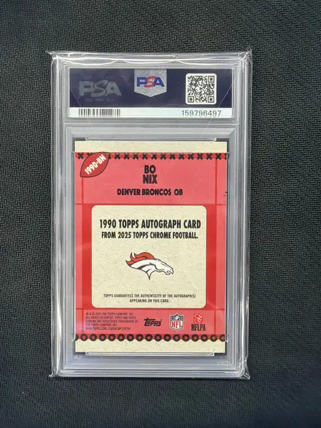 2025 Topps Chrome Bo Nix 1990 Topps Auto Orange Refractor /25 PSA 8