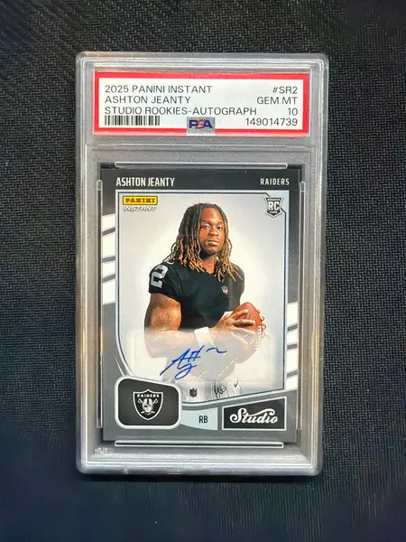 2025 Panini Instant Ashton Jeanty Rookie Auto PSA 10 Raiders /99 739