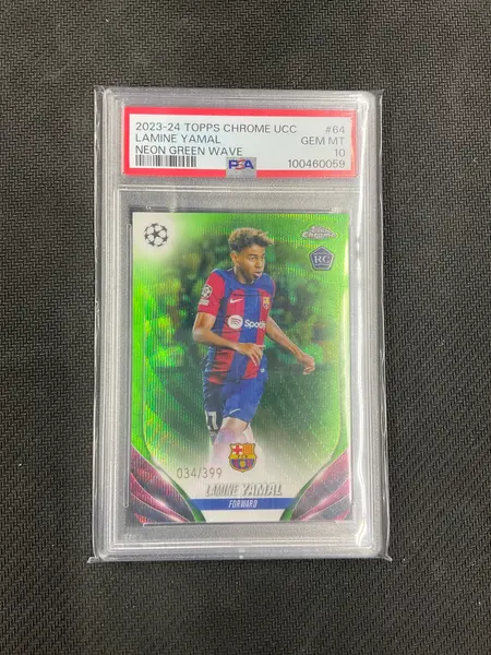 2023/24 Topps Chrome UCC Lamine Yamal Neon Green Wave /399 PSA 10 Rookie