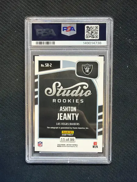 2025 Panini Instant Ashton Jeanty Rookie Auto PSA 10 Raiders /99 738