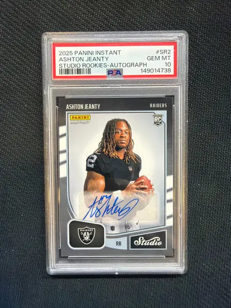 2025 Panini Instant Ashton Jeanty Rookie Auto PSA 10 Raiders /99 738