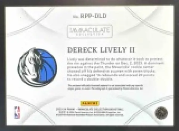 2023 Panini Immaculate Dereck Lively II Retro Premium Patch Auto /25 #RPP-DLD MEM RC Mavericks - NM-MT