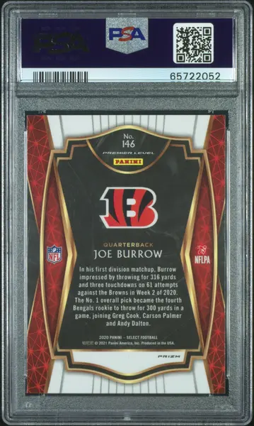2020 Panini Select Joe Burrow Premier Level Silver Prizm RC #146 PSA 10
