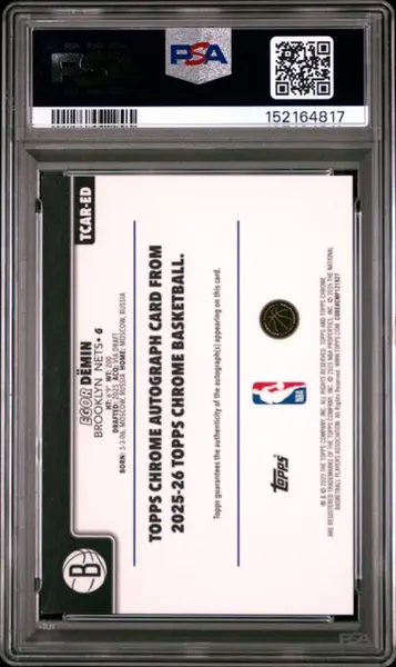 2025 TOPPS CHROME CHROME ROOKIE AUTOGRAPHS #TCAR-ED EGOR DEMIN CHROME ROOKIE AUTOGRAPH PSA 9
