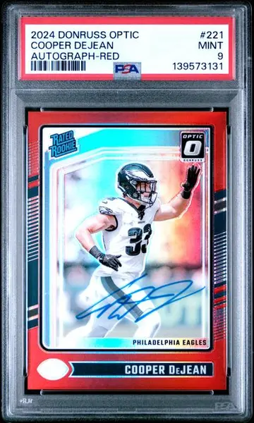 2024 Donruss Optic Cooper DeJean Red Rated Rookie Auto 24/75 #221 PSA 9