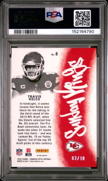 2025 PANINI DONRUSS OPTIC SUNDAY KINGS #8 TRAVIS KELCE SUNDAY KINGS-GOLD PSA 8