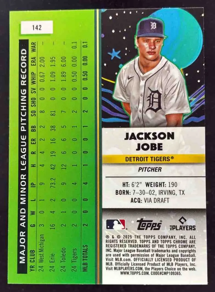 2025 Topps Cosmic Chrome White Hole Refractor #142 Jackson Jobe RC