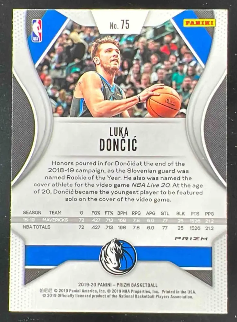 2019-20 Panini Prizm Prizms Pink Ice #75 Luka Doncic on Fanatics