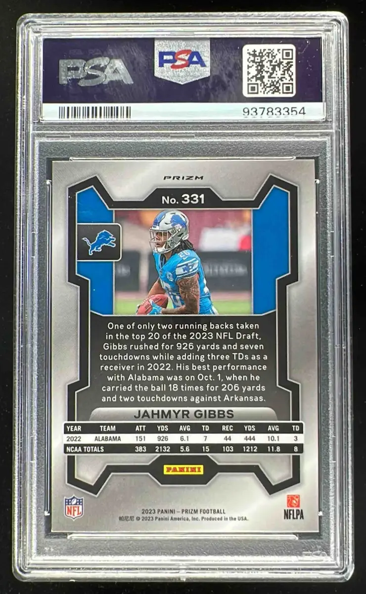 2023 Panini Prizm Silver Prizm #331 Jahmyr Gibbs RC PSA 10 on