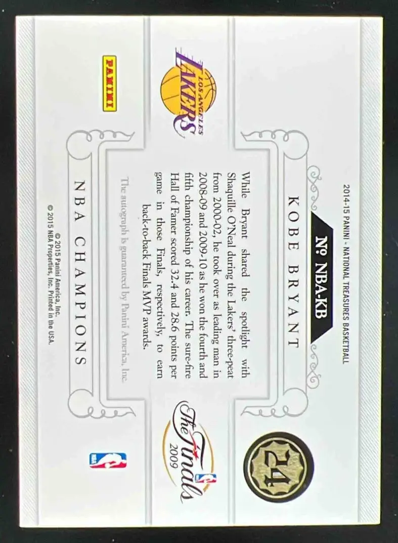 2014 National Treasures NBA Champions Signatures #NBA-KB Kobe