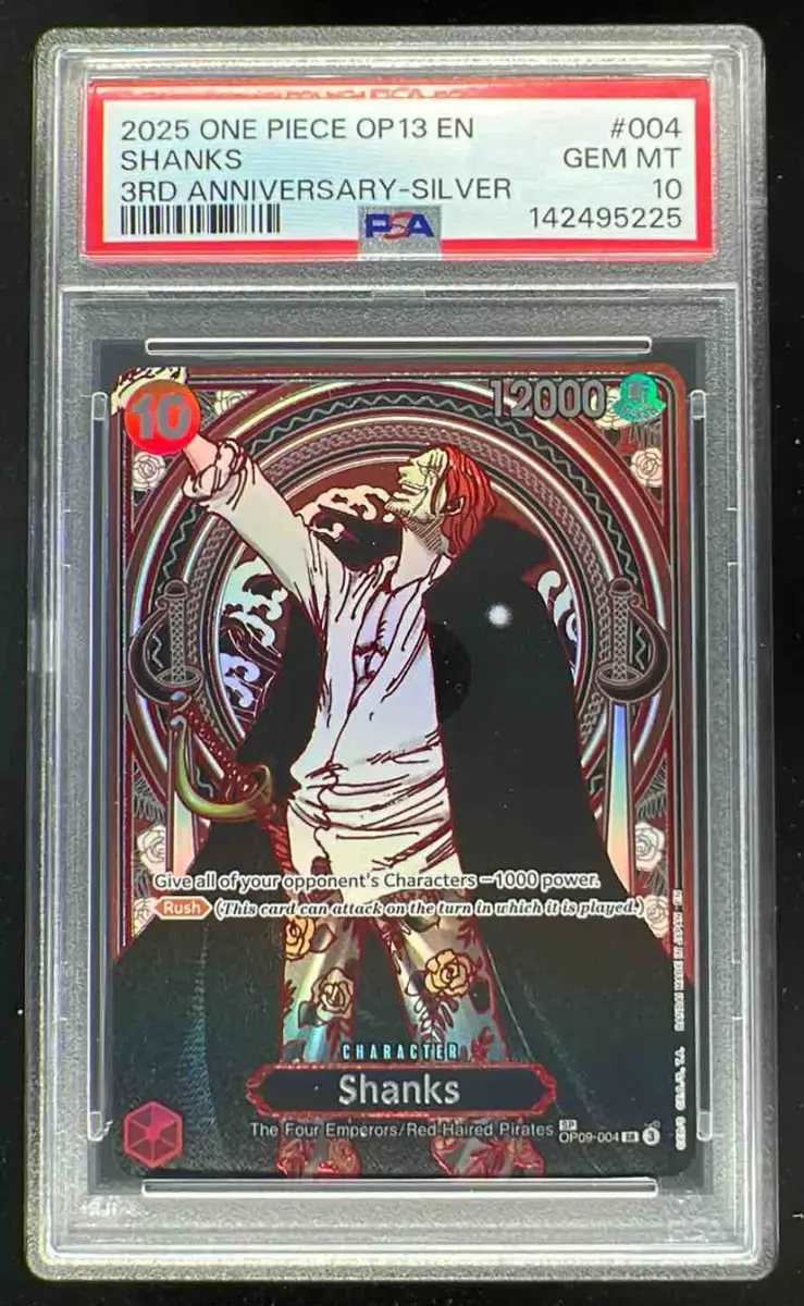 2025 One Piece OP13 EN 3rd Anniversary Silver #004 Shanks PSA 10