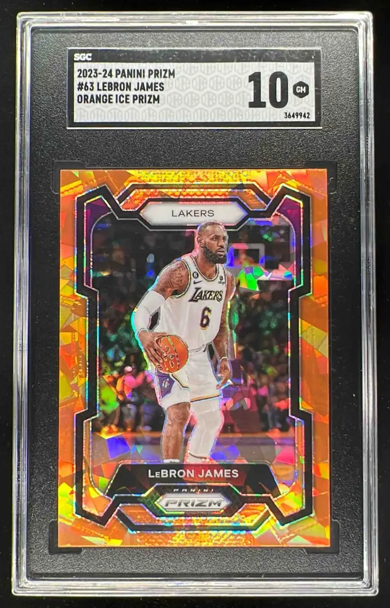 2023-24 Panini Prizm Prizms Orange Ice #63 LeBron James SGC 10 on