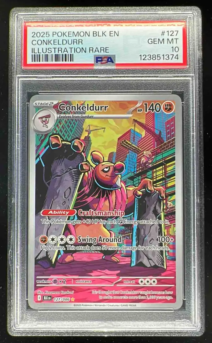 2025 Pokemon SV Black Bolt - BLK EN #127/086 Conkeldurr Illustration Rare PSA 10 on Fanatics Collect 2025 Pokemon SV Black Bolt - BLK EN #127/086 Conkeldurr Illustration Rare PSA 10 on Fanatics Collect