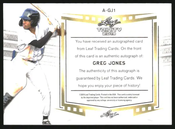 2019 Leaf Trinity Green Spectrum #AGJ1 Greg Jones Autograph Auto /15