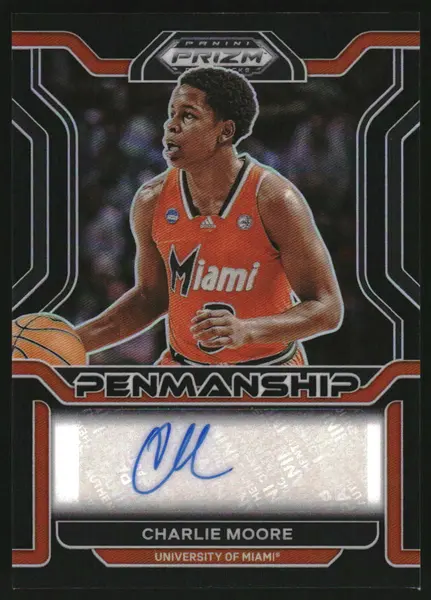 2022-23 Panini Prizm Draft College Penmanship Prizm Black Charlie Moore Auto 1/1