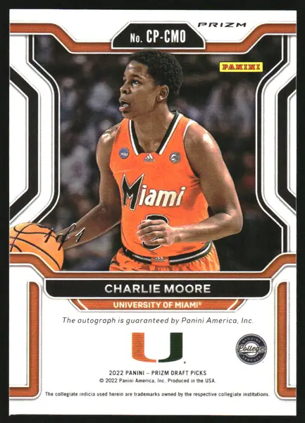 2022-23 Panini Prizm Draft College Penmanship Prizm Black Charlie Moore Auto 1/1