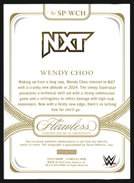 2024 Panini Flawless WWE Signature Prime Materials Wendy Choo Auto /25
