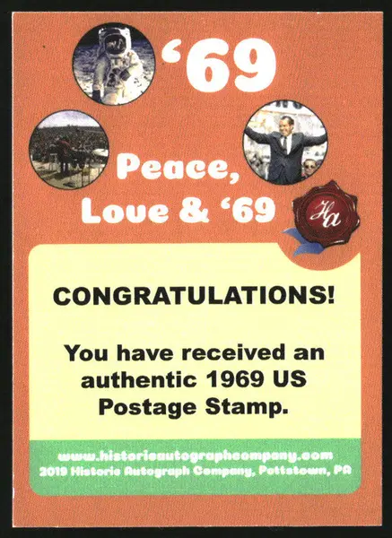 2019 Historic Autograph Company 1969 US Postage Stamp Willie Mays