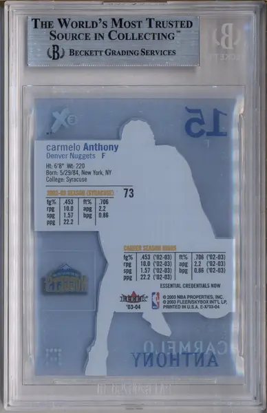 2003 EX Essential Credentials Now #73 Carmelo Anthony RC Rookie /73 BGS 8.5