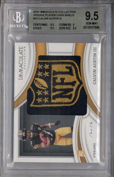 2022 Immaculate Collection Rookie Player Cap Shield Calvin Austin RC 1/1 BGS 9.5