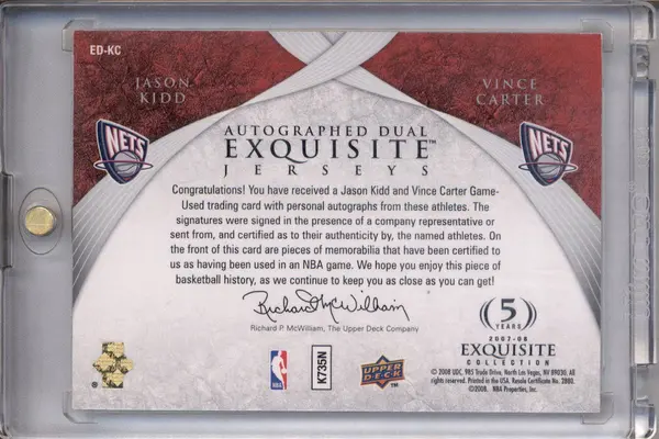 2007 Exquisite Collection Jerseys Dual Autograph Jason Kidd Vince Carter Auto /5