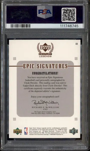 1999 Upper Deck Century Legends Epic Signatures #CD Clyde Drexler Auto PSA 9