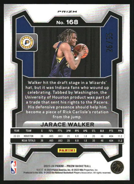 2023-24 Panini Prizm Prizms Blue Shimmer FOTL #168 Jarace Walker RC /35