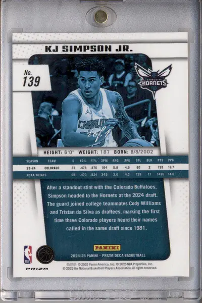 2024-25 Panini Prizm Deca Black Shimmer Prizms FOTL #139 KJ Simpson Jr. RC 1/1