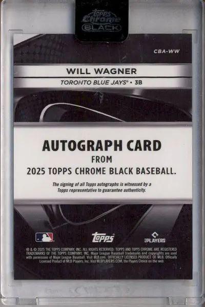 2025 Topps Chrome Black Autographs Blue Refractors Will Wagner RC Auto /150