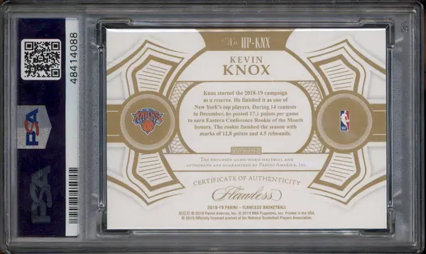 2018  Flawless Horizontal Patch Autograph #KNX Kevin Knox Auto /25 PSA 10
