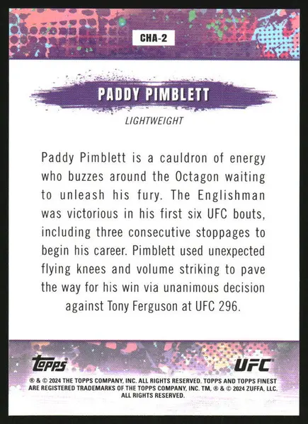 2024 Topps Finest UFC Chaos Black Refractors #CHA-2 Paddy Pimblett /25