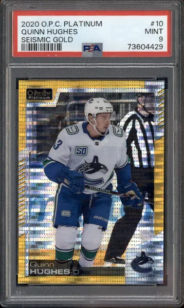 2020 OPC Platinum Seismic Gold #10 Quinn Hughes /50 PSA 9
