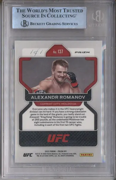 2022 Panini Prizm UFC Black Shimmer Prizms FOTL Alexandr Romanov RC 1/1 BGS 9