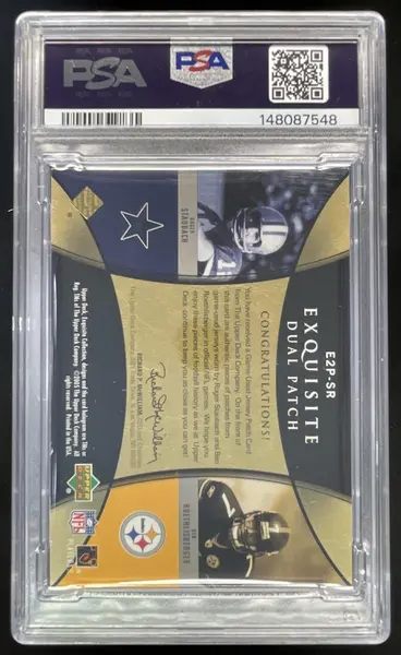 2005 Exquisite Collection Patch Dual Roger Staubach Ben Roethlisberger /25 PSA 7