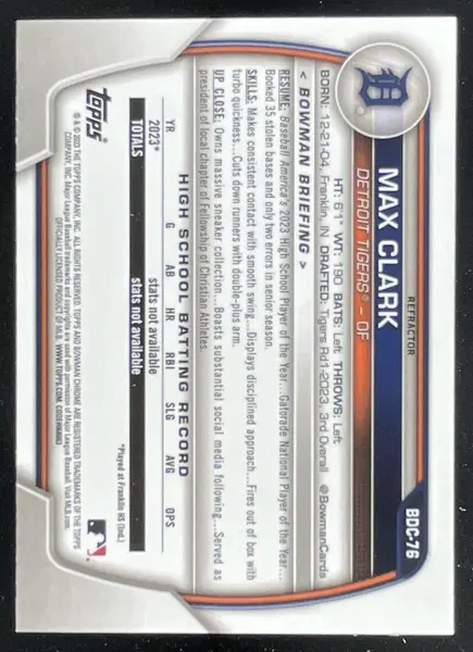 2023 Bowman Draft Chrome Refractor #BDC-76 Max Clark RC