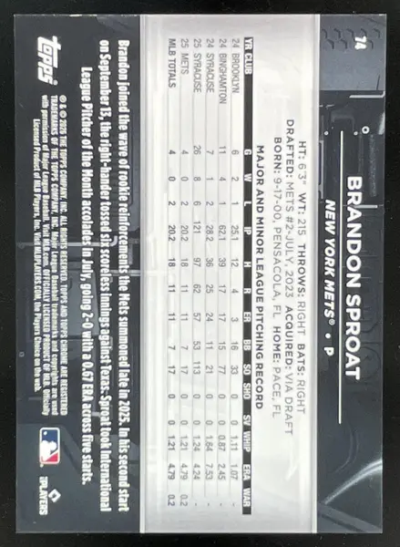 2026 Topps Chrome Black Gold Refractor #74 Brandon Sproat RC /50