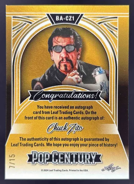 2024 Leaf Metal Pop Century Crystal Silver #BA-CZ1 Chuck Zito Auto /15