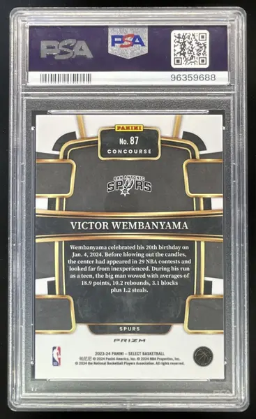 2023-24 Panini Select Blue Prizm #87 Victor Wembanyama RC Concourse PSA 10