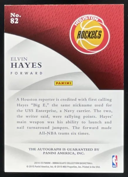 2014-15 Panini Immaculate Collection INK #82 Elvin Hayes Auto /75