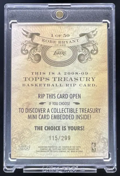 2008-09 Topps Treasury Rip Cards #1 Kobe Bryant /299