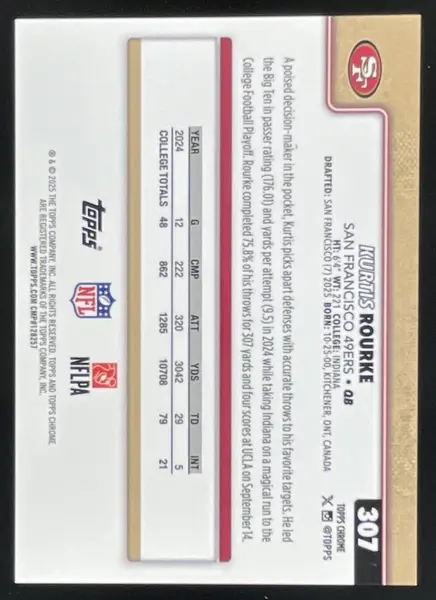 2025 Topps Chrome Rookie Gold Lava Refractor #307 Kurtis Rourke RC /50