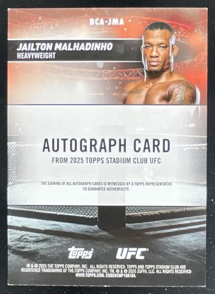 2025 Topps UFC Stadium Club Gold Rainbow Foil #JMA Jailton Malhadinho Auto 1/1