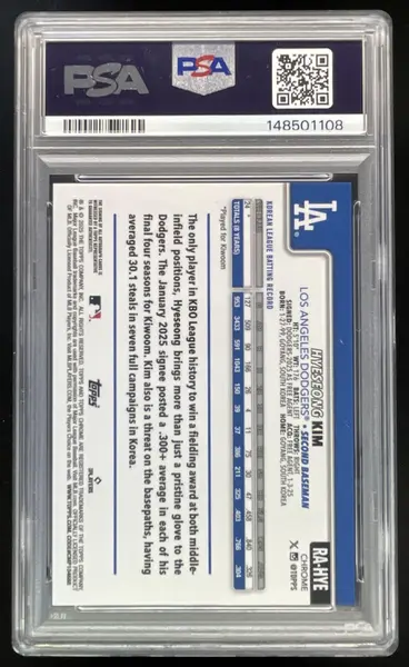 2025 Topps Chrome Sapphire Green #RA-HYE Hyeseong Kim RC Auto /99 PSA 10