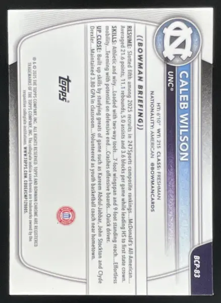 2025-26 Bowman Chrome Reptilian Refractor #BCP-83 Caleb Wilson RC